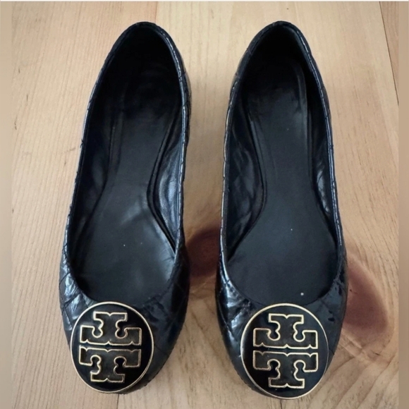 Tory Burch Quilted Patent Leather Black Ballet flats Size 8 - Picture 2 of 7